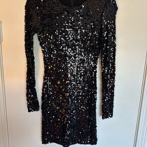 French Connection Black Sequin Long Sleeve Dress